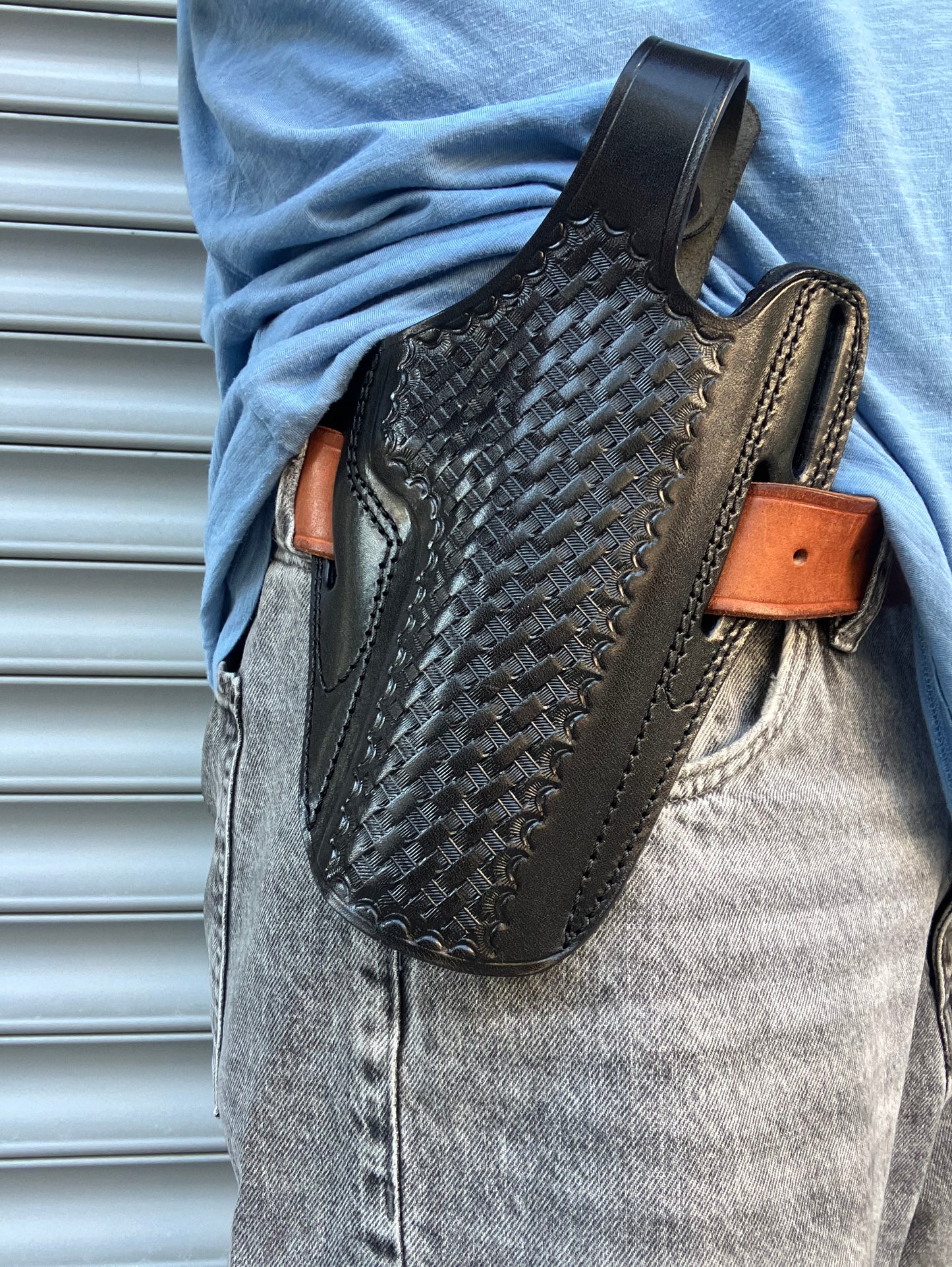 Leather OWB Basket Weave Holster for Desert Eagle 50AE with Rail 6 inch