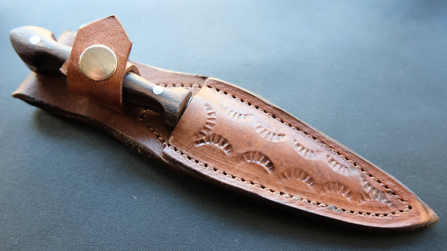 Cal38 Mini Dagger Knife With Leather Sheath (Walnut Wood Handle)