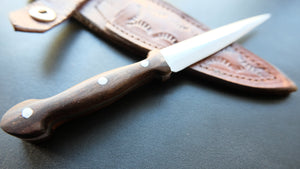 Cal38 Mini Dagger Knife With Leather Sheath (Walnut Wood Handle)