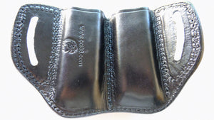 Cal38 Leather OWB Belt Double Magazine Pouch For 9 mm