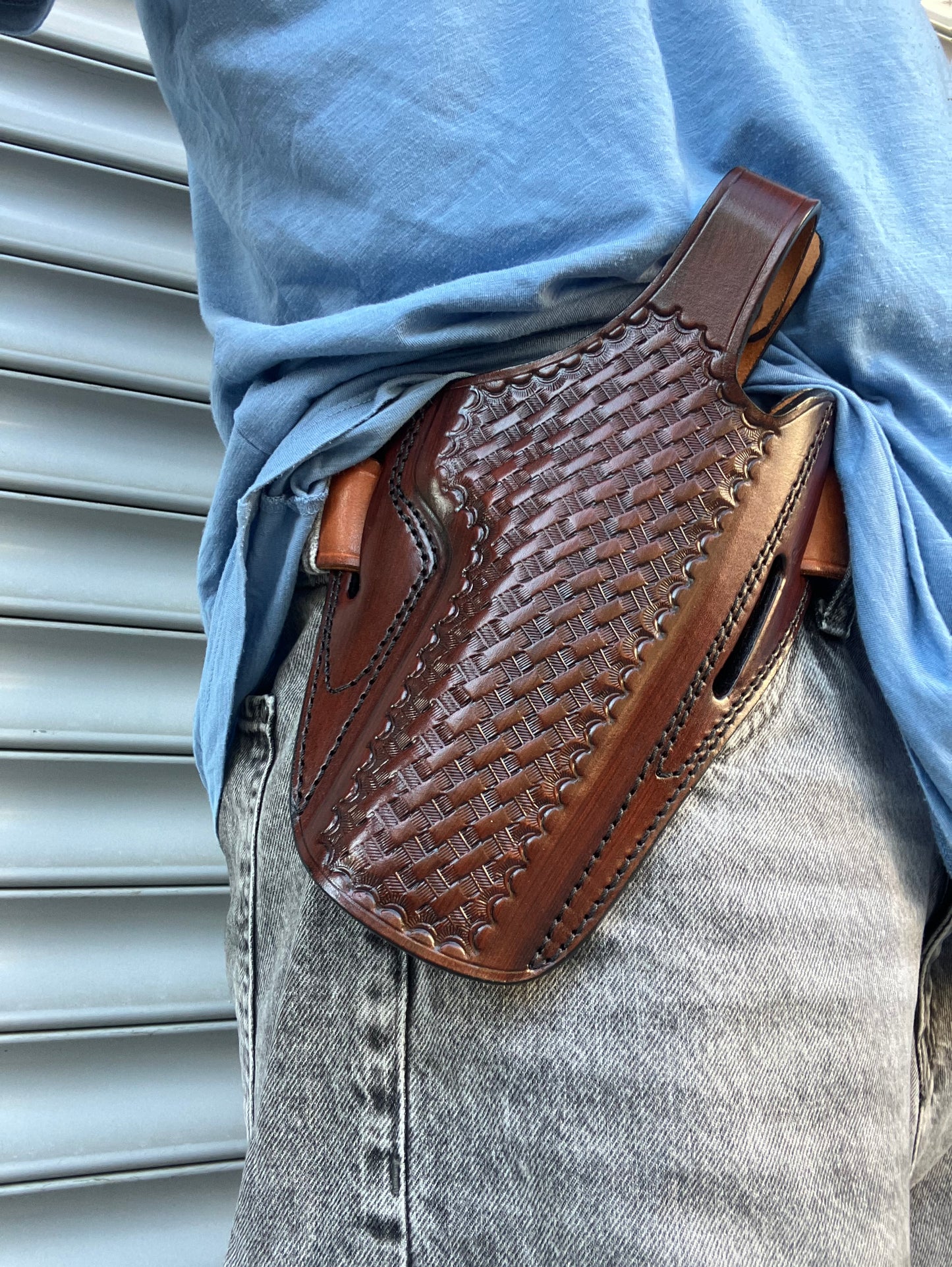 Leather OWB Basket Weave Holster for Desert Eagle 50AE with Rail 6 inch