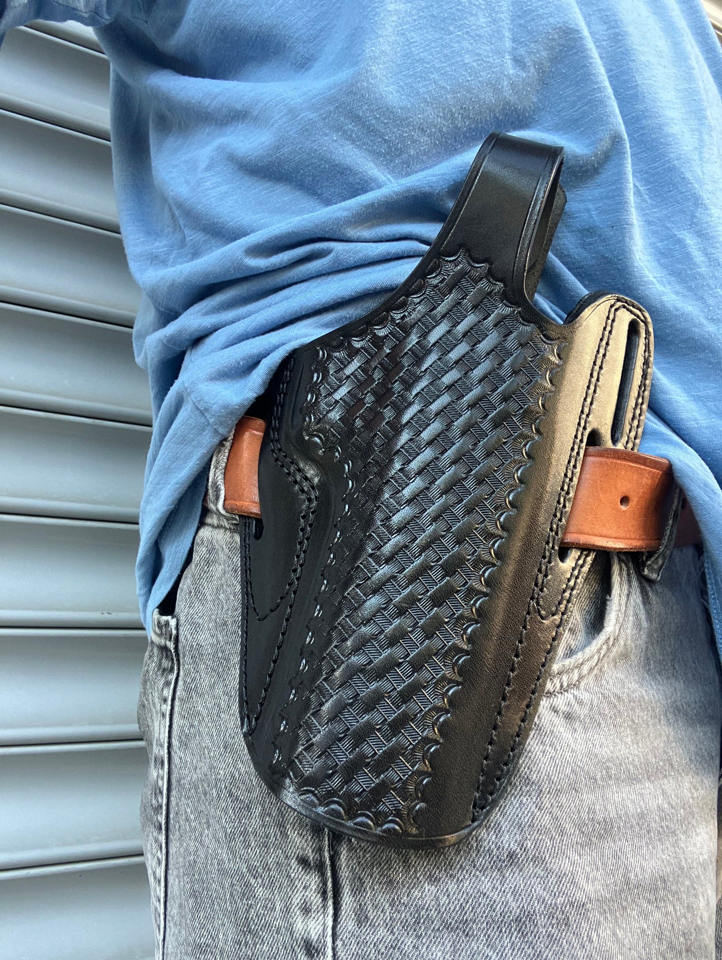 Leather OWB Basket Weave Holster for Desert Eagle 50AE with Rail 6 inch