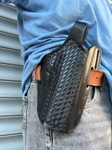 Leather OWB Basket Weave Holster for Desert Eagle 50AE with Rail 6 inch