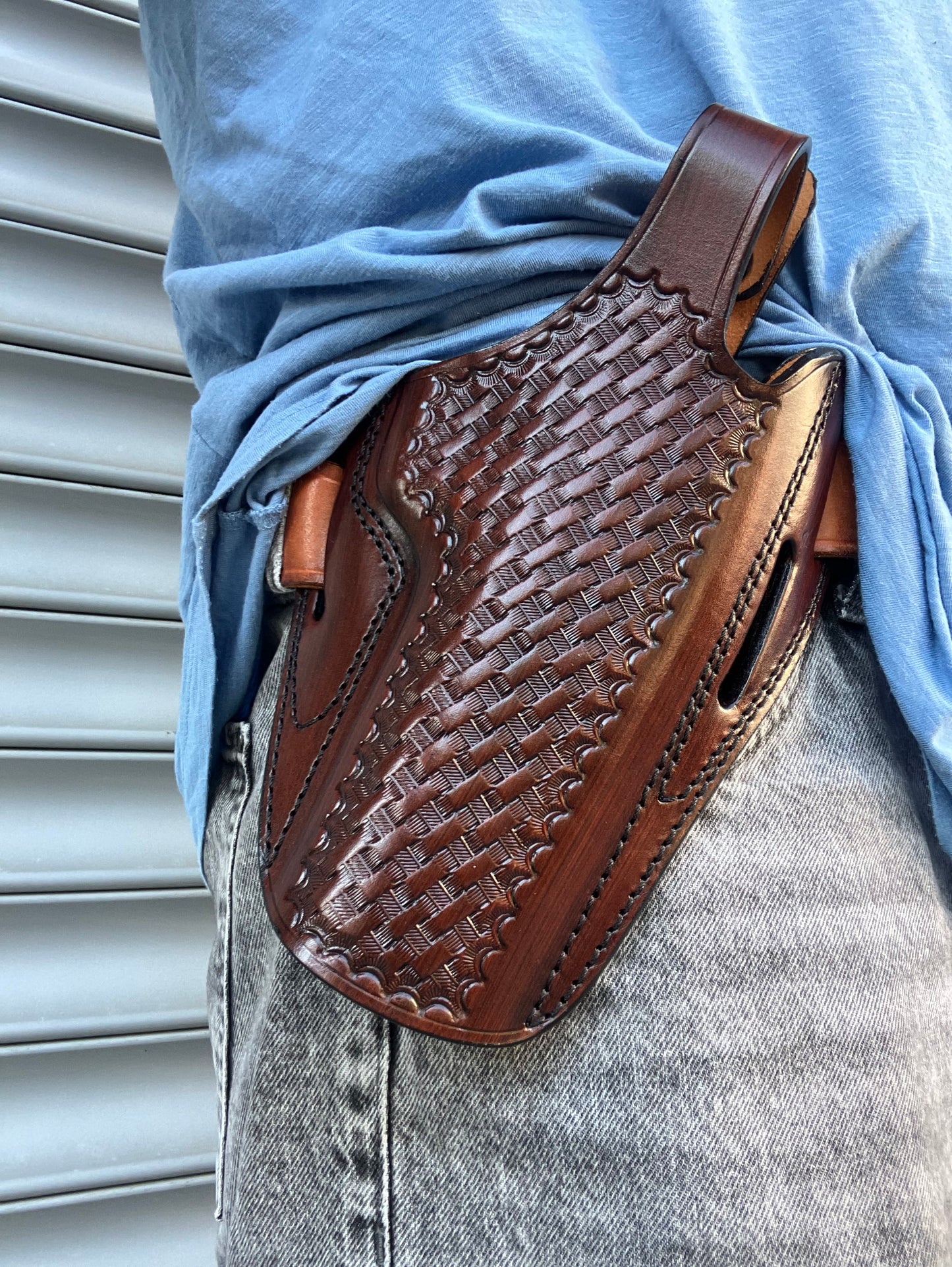 Leather OWB Basket Weave Holster for Desert Eagle 50AE with Rail 6 inch