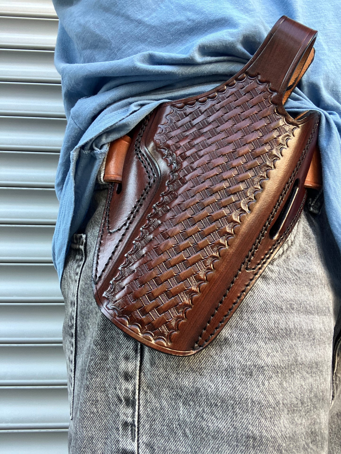 Leather OWB Basket Weave Holster for Desert Eagle 50AE with Rail 6 inch