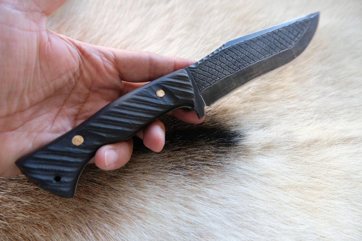 Custom Made Hunter Knife Engraved Blade - Durable 5160 High Carbon Steel