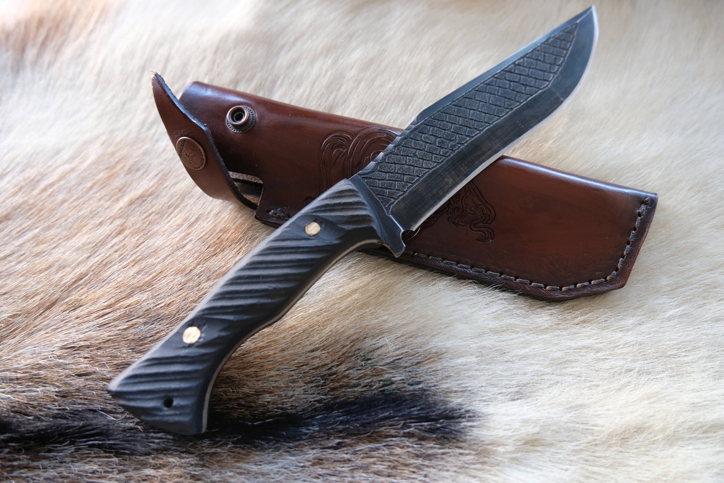 Custom Made Hunter Knife Engraved Blade - Durable 5160 High Carbon Steel