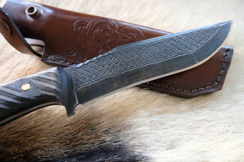 Custom Made Hunter Knife Engraved Blade - Durable 5160 High Carbon Steel