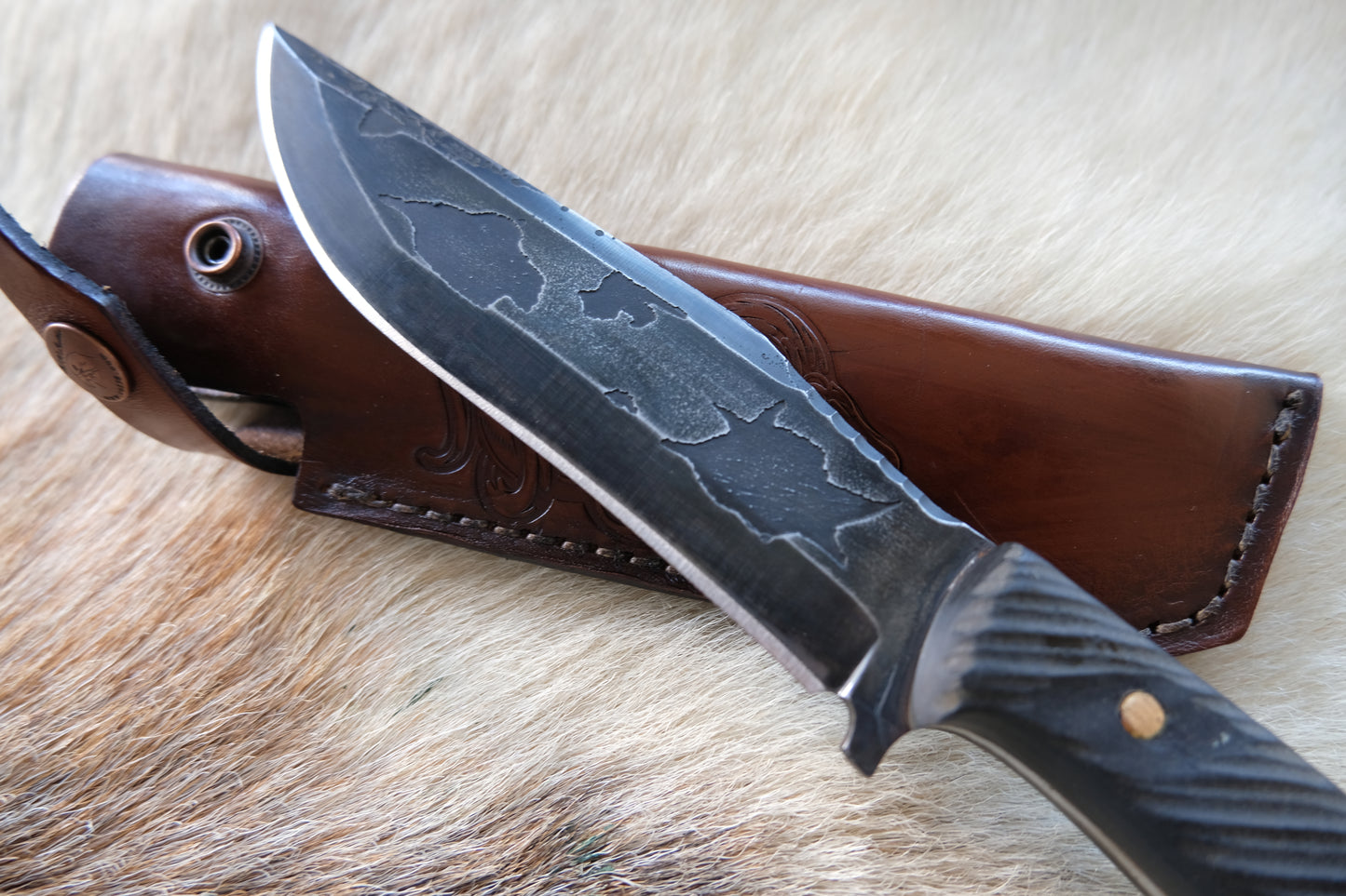 Custom Made Hunter Knife Engraved Blade - Durable 5160 High Carbon Steel