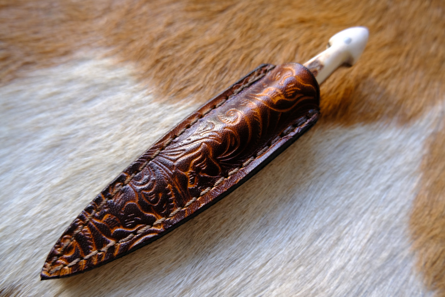 Deer Antler Handle Small Dagger Knife With Leather Sheath
