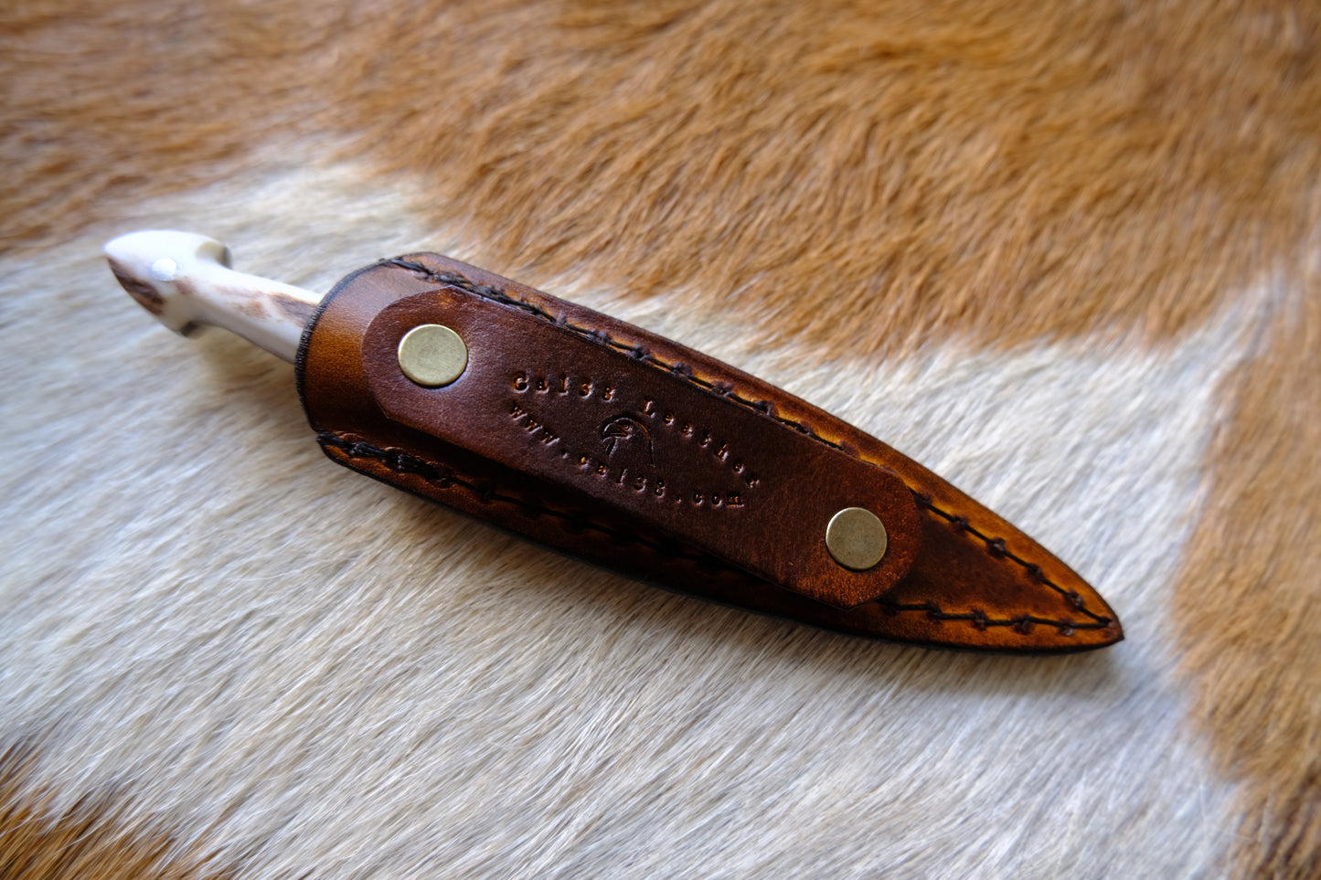 Deer Antler Handle Small Dagger Knife With Leather Sheath