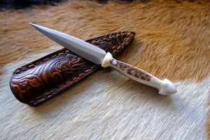 Deer Antler Handle Small Dagger Knife With Leather Sheath