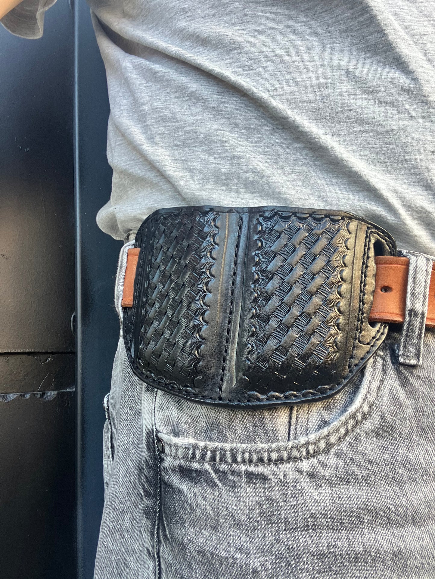 Premium Handcrafted Leather Basketweave Dual Magazine Pouch for Desert Eagle | OWB Mag Holder 