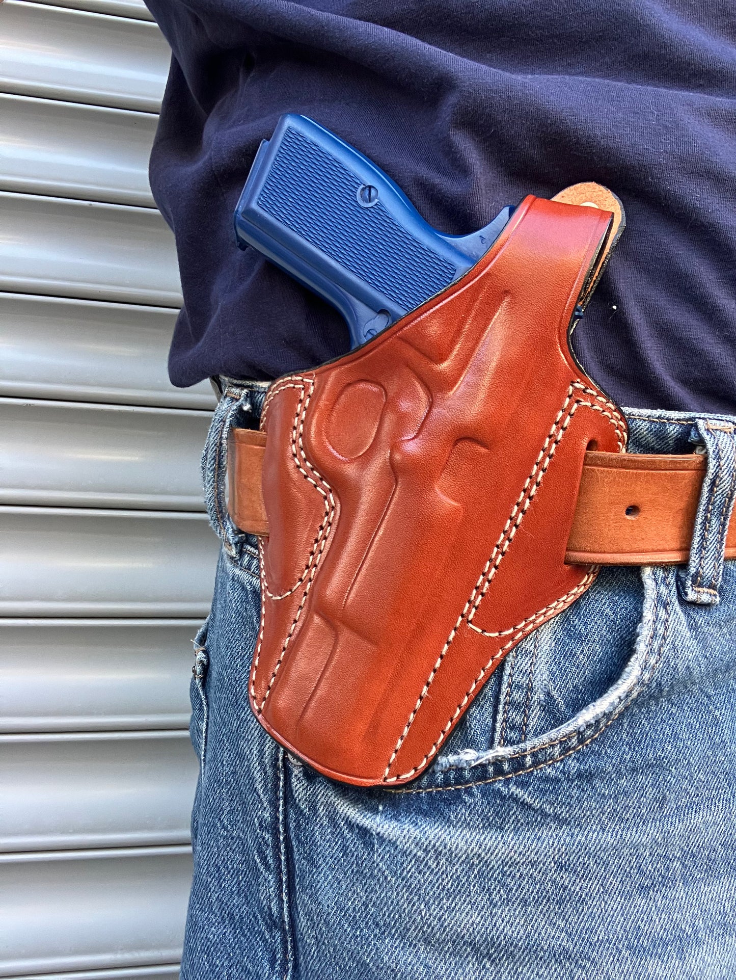 Leather OWB Pancake Holster for Browning Hi-Power (R.H) Black Tan