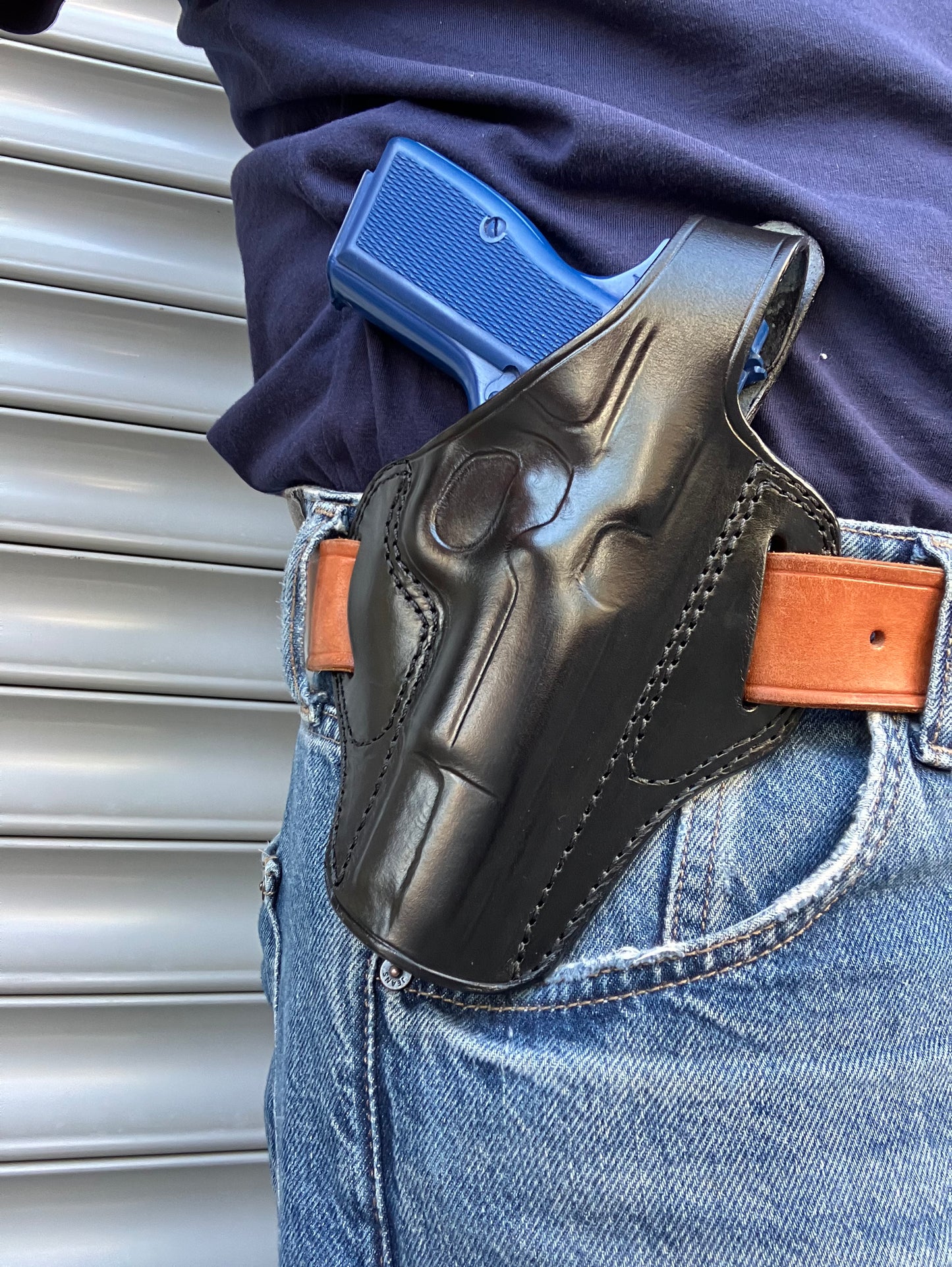 Leather OWB Pancake Holster for Browning Hi-Power (R.H) Black Tan