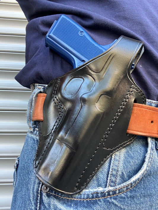 Leather OWB Pancake Holster for Browning Hi-Power (R.H) Black Tan