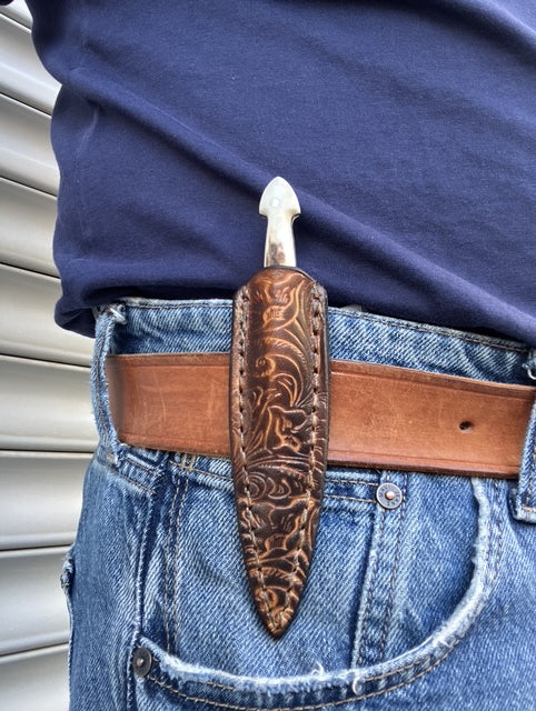 Deer Antler Handle Small Dagger Knife With Leather Sheath