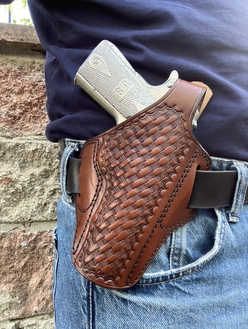 Springfield Armory 1911 Operator 45ACP Leather owb Belt Basket Weave Holster