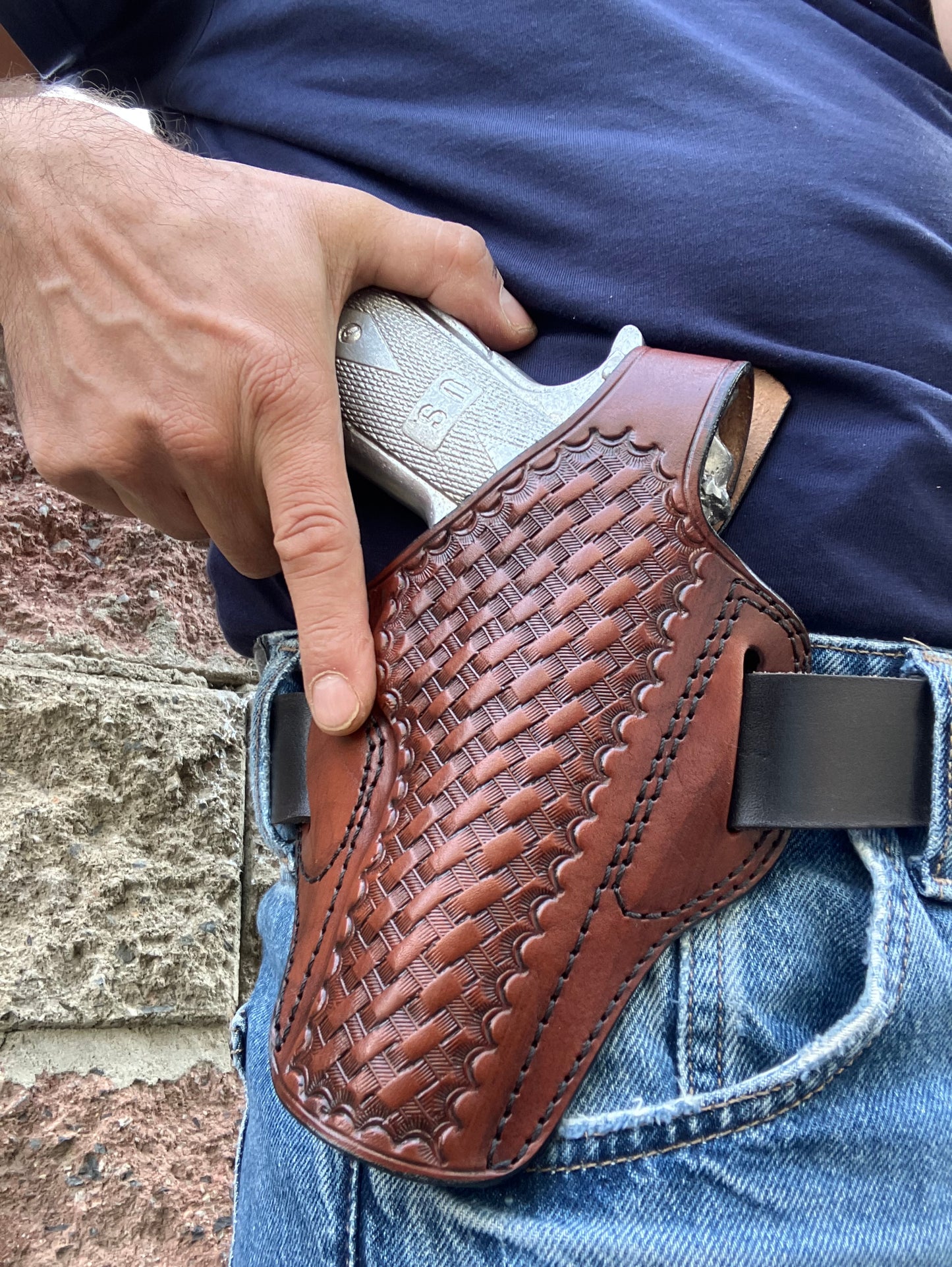 Springfield Armory 1911 Operator 45ACP Leather owb Belt Basket Weave Holster