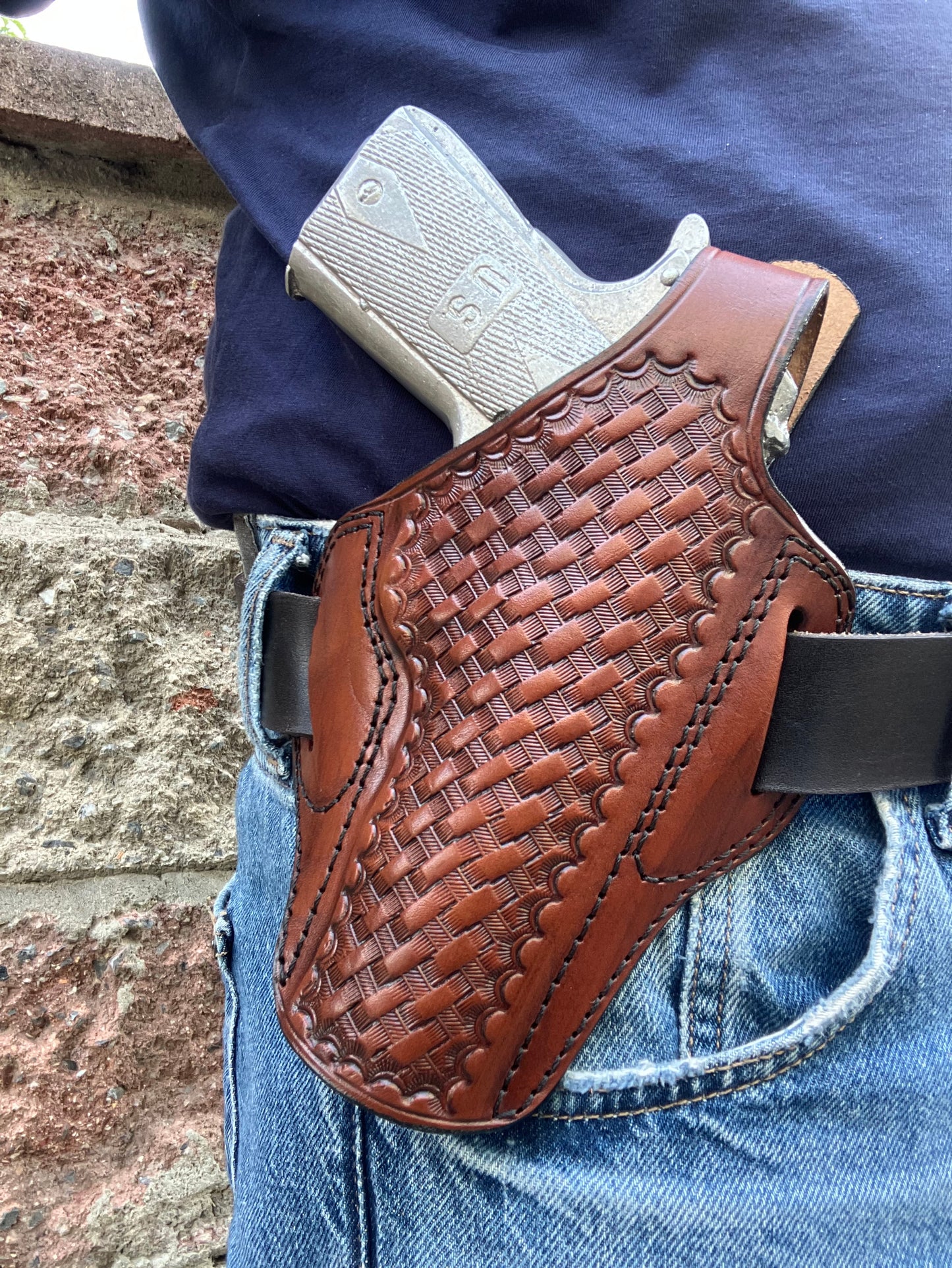 Springfield Armory 1911 Operator 45ACP Leather owb Belt Basket Weave Holster