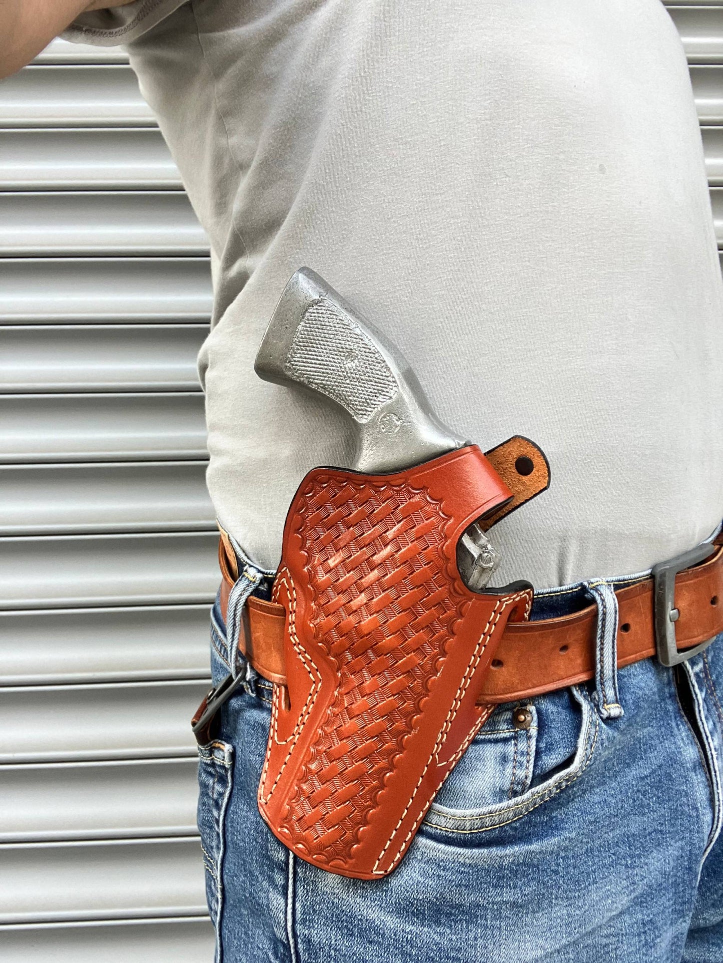 Leather Basket Weave OWB Holster for Smith and Wesson 686 357 Magnum 4 inch (R.H)