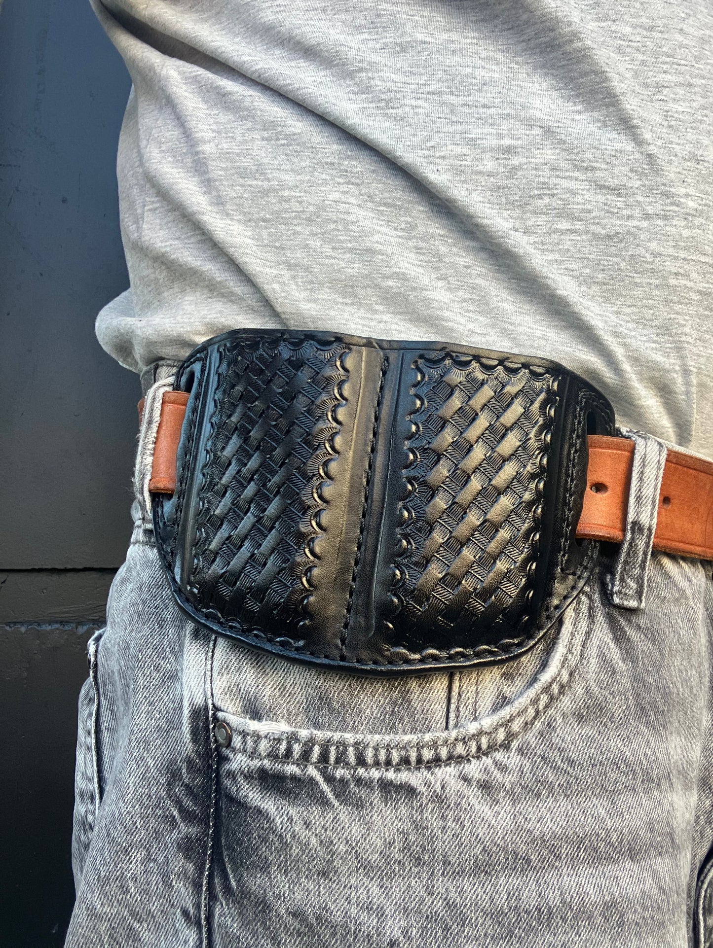 Premium Handcrafted Leather Basketweave Dual Magazine Pouch for Desert Eagle | OWB Mag Holder