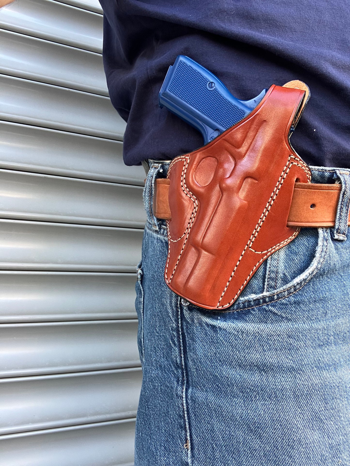 Leather OWB Pancake Holster for Browning Hi-Power (R.H) Black Tan