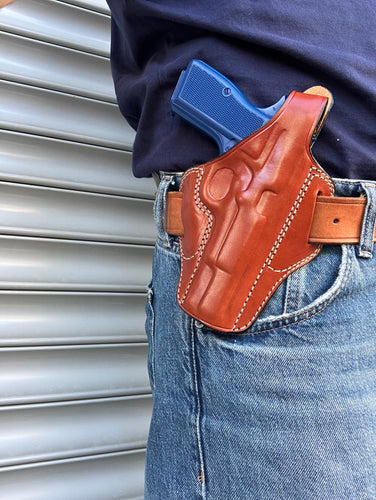 Leather OWB Pancake Holster for Browning Hi-Power (R.H) Black Tan