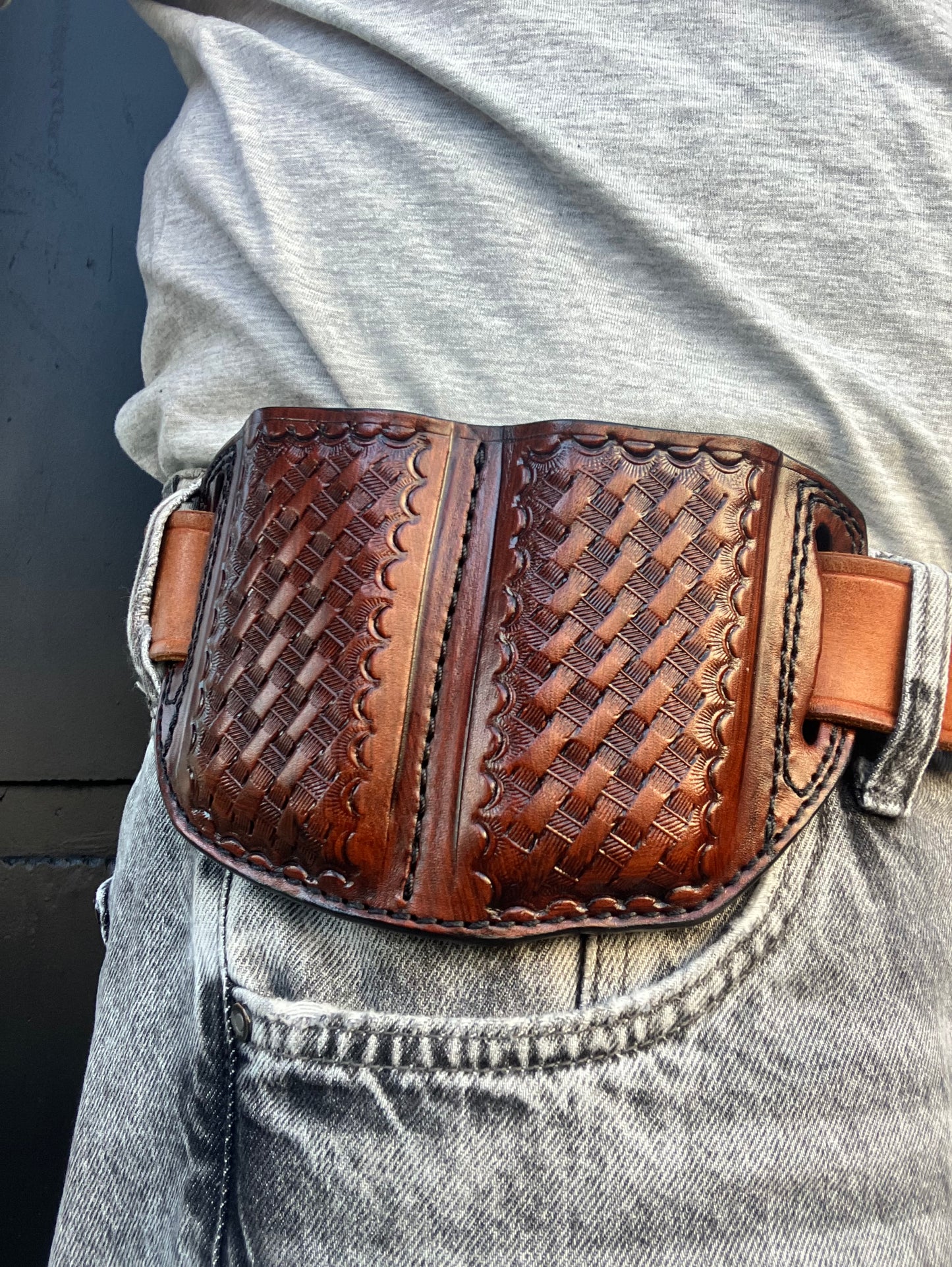 Premium Handcrafted Leather Basketweave Dual Magazine Pouch for Desert Eagle | OWB Mag Holder