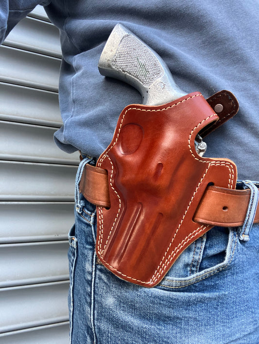 Leather OWB Holster For 357 Magnum Revolver 4 inch Barrel
