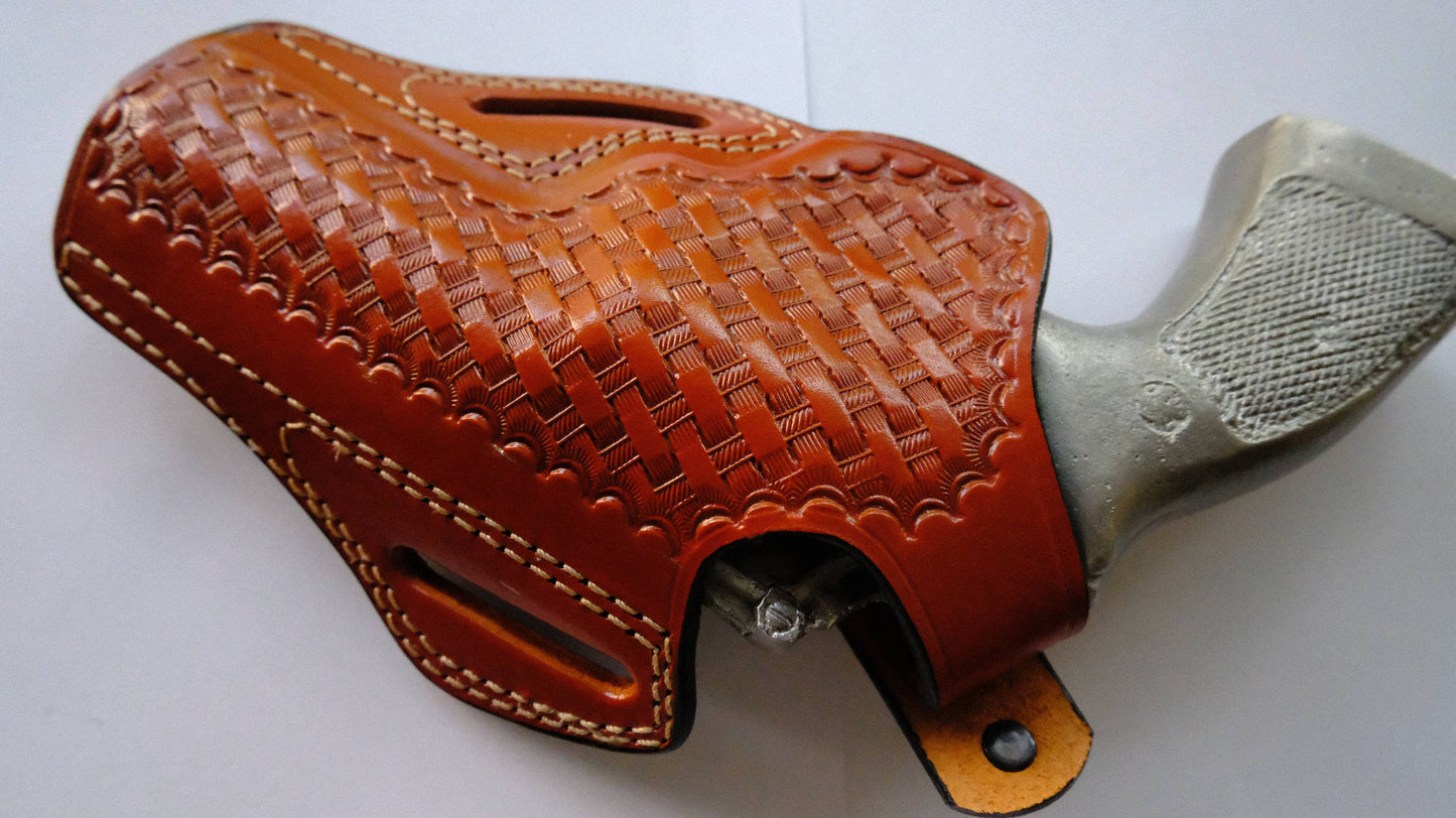 Leather Basket Weave OWB Holster for Smith and Wesson 686 357 Magnum 4 inch (R.H)