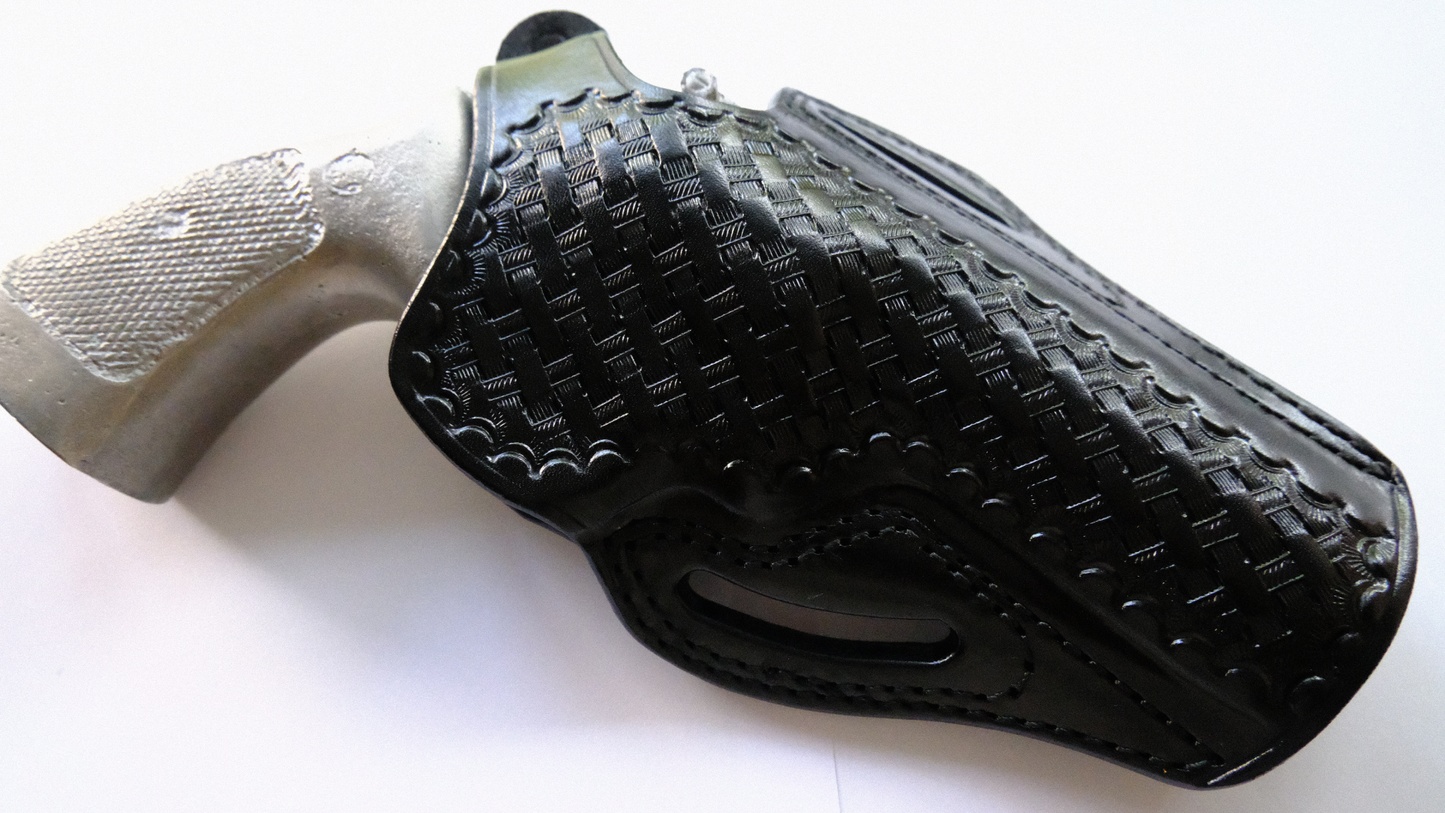 Leather Basket Weave OWB Holster for Smith and Wesson 686 357 Magnum 4 inch (R.H)