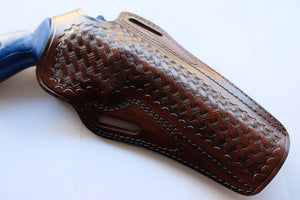 Handcrafted Leather Basket Weave Holster For Ruger GP100 357 Magnum 6 inch