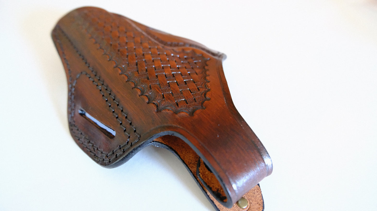 Cal38 Leather Springfield 1911 Operator 45ACP Leather owb Belt Basket Weave Holster 