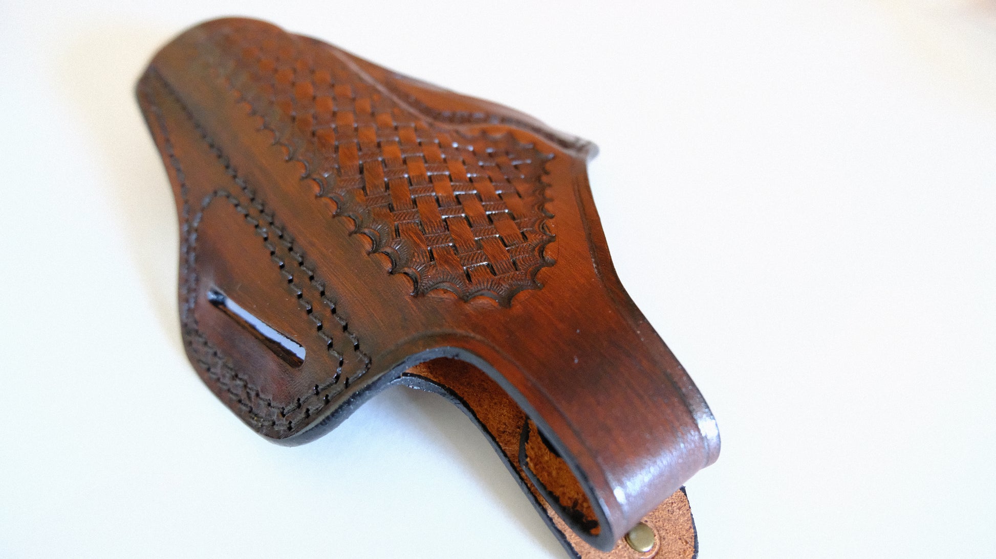 Cal38 Leather Springfield 1911 Operator 45ACP Leather owb Belt Basket Weave Holster 