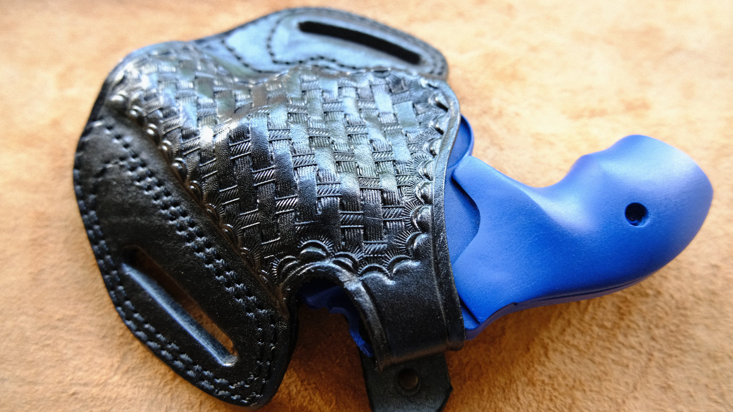 Cal38 Leather Basket Weave Belt owb Holster For Smith and Wesson J Frame 38 Special