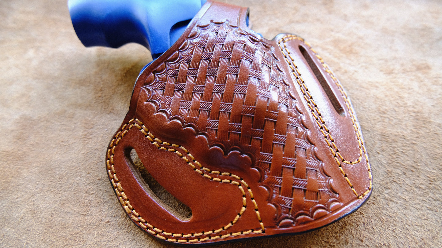 Cal38 Leather Basket Weave Belt owb Holster For Smith and Wesson J Frame 38 Special