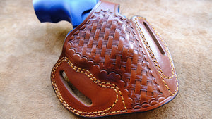 Cal38 Leather Basket Weave Belt owb Holster For Smith and Wesson J Frame 38 Special