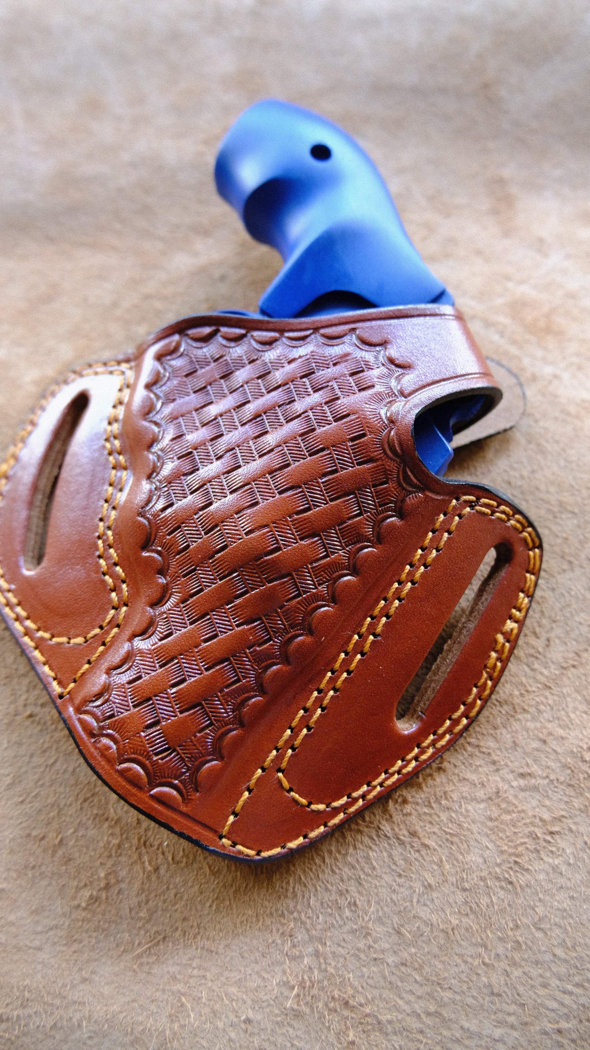 Cal38 Leather Basket Weave Belt owb Holster For Smith and Wesson J Frame 38 Special