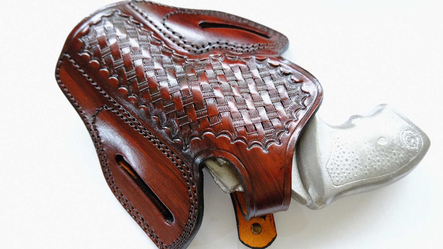 Cal38 Leather Basket Weave Holster For Taurus 85 with the 3" barrel 