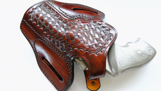 Cal38 Leather Basket Weave Holster For Taurus 85 with the 3" barrel 