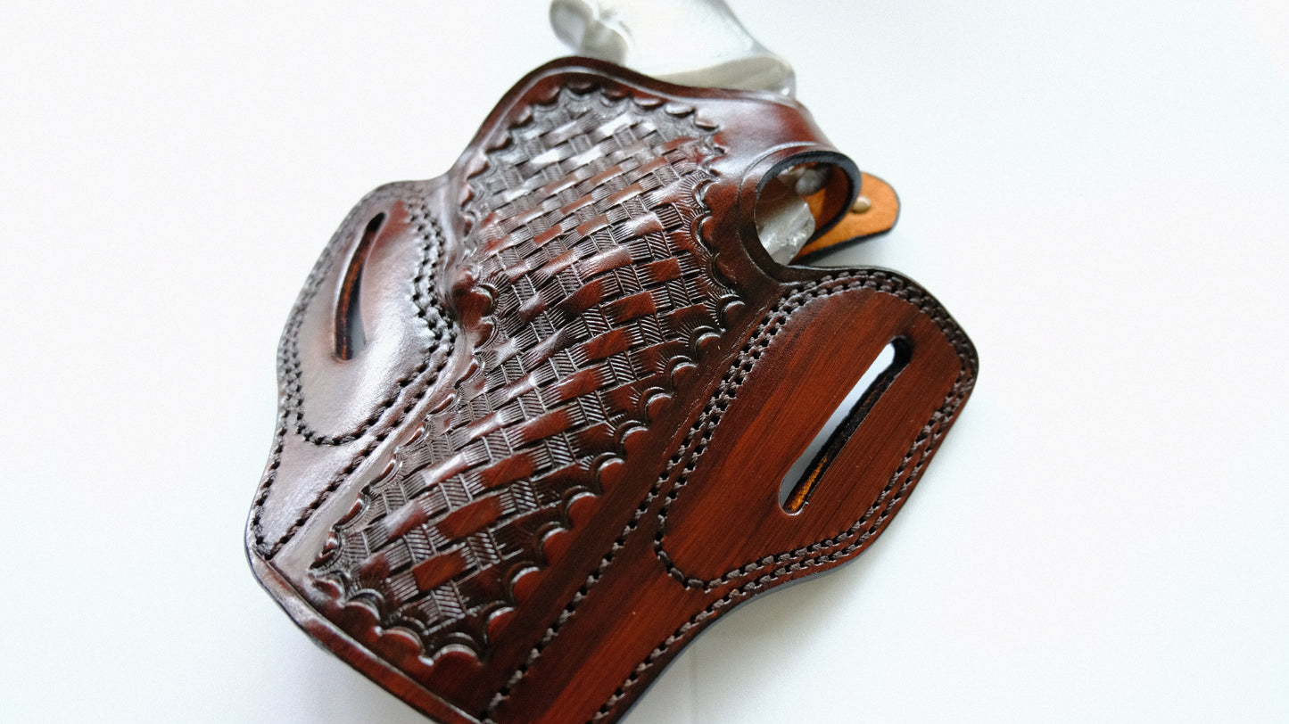 Cal38 Leather Basket Weave Holster For Taurus 85 with the 3" barrel 