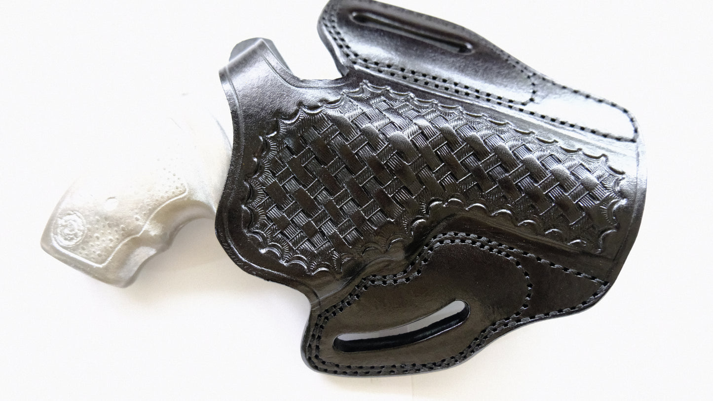Cal38 Leather Basket Weave Holster For Taurus 85 with the 3" barrel 