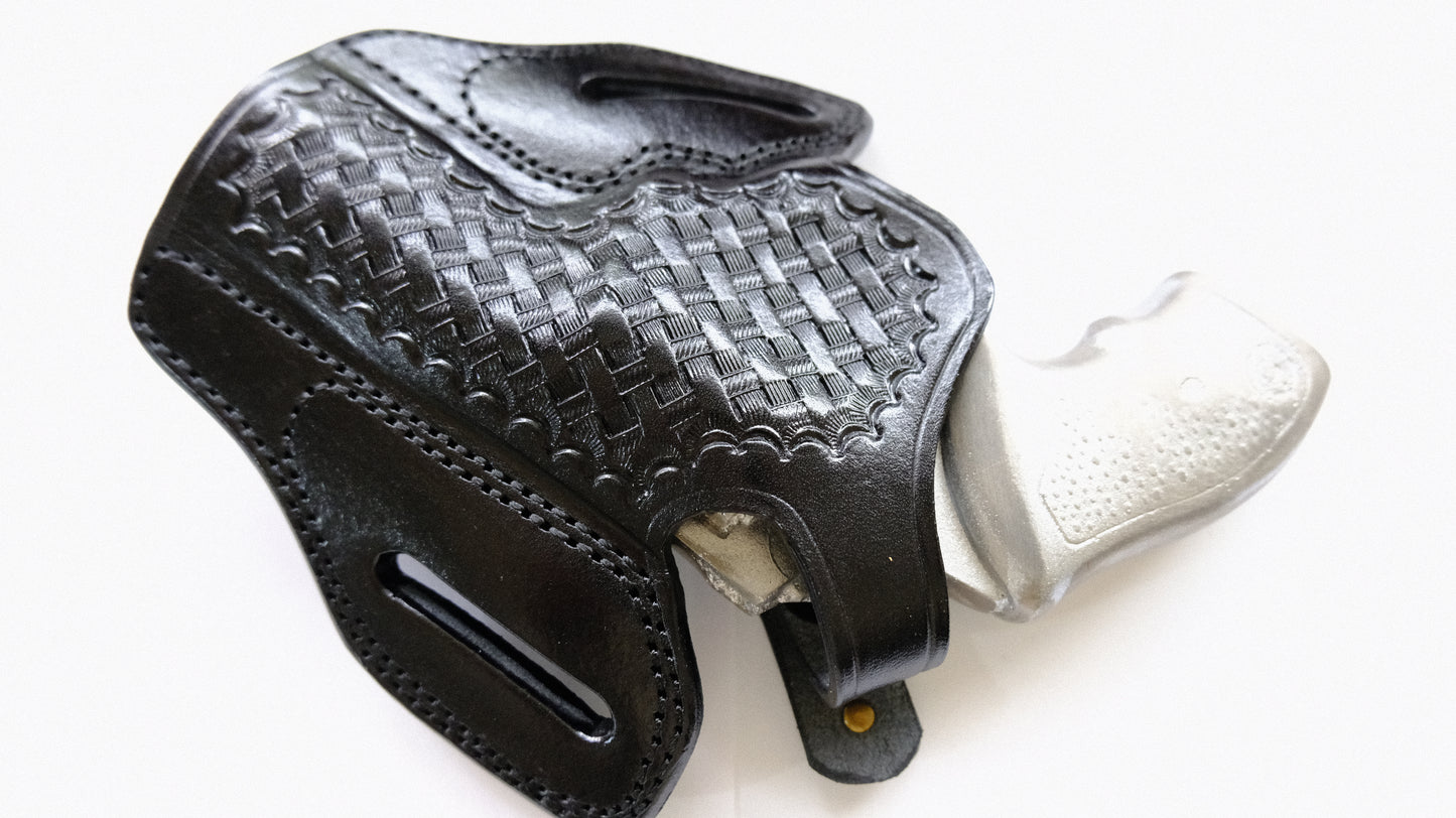 Cal38 Leather Basket Weave Holster For Taurus 85 with the 3" barrel 