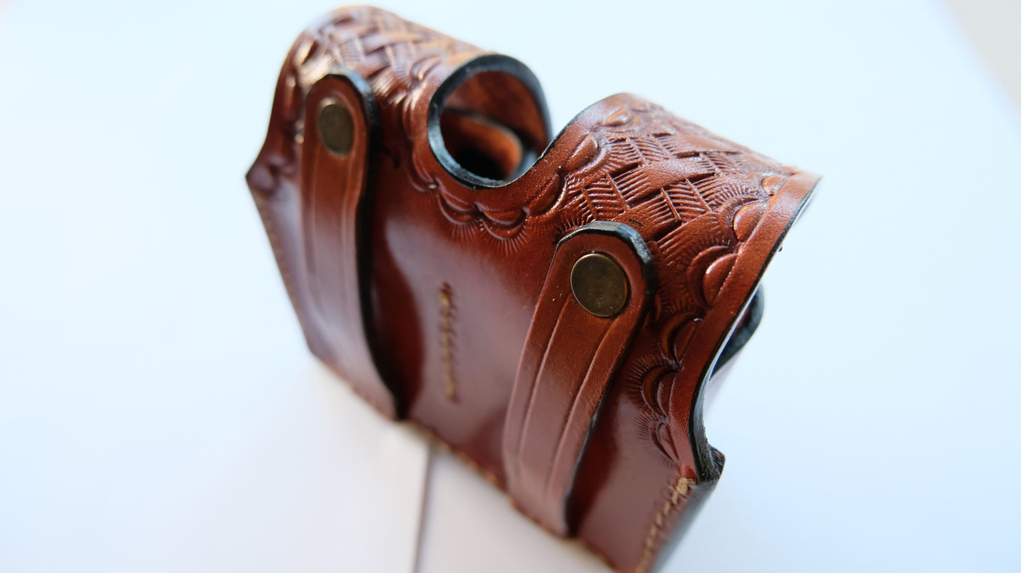  Cal38 Leather Basket Weave Belt Speed Loader Double Pouch