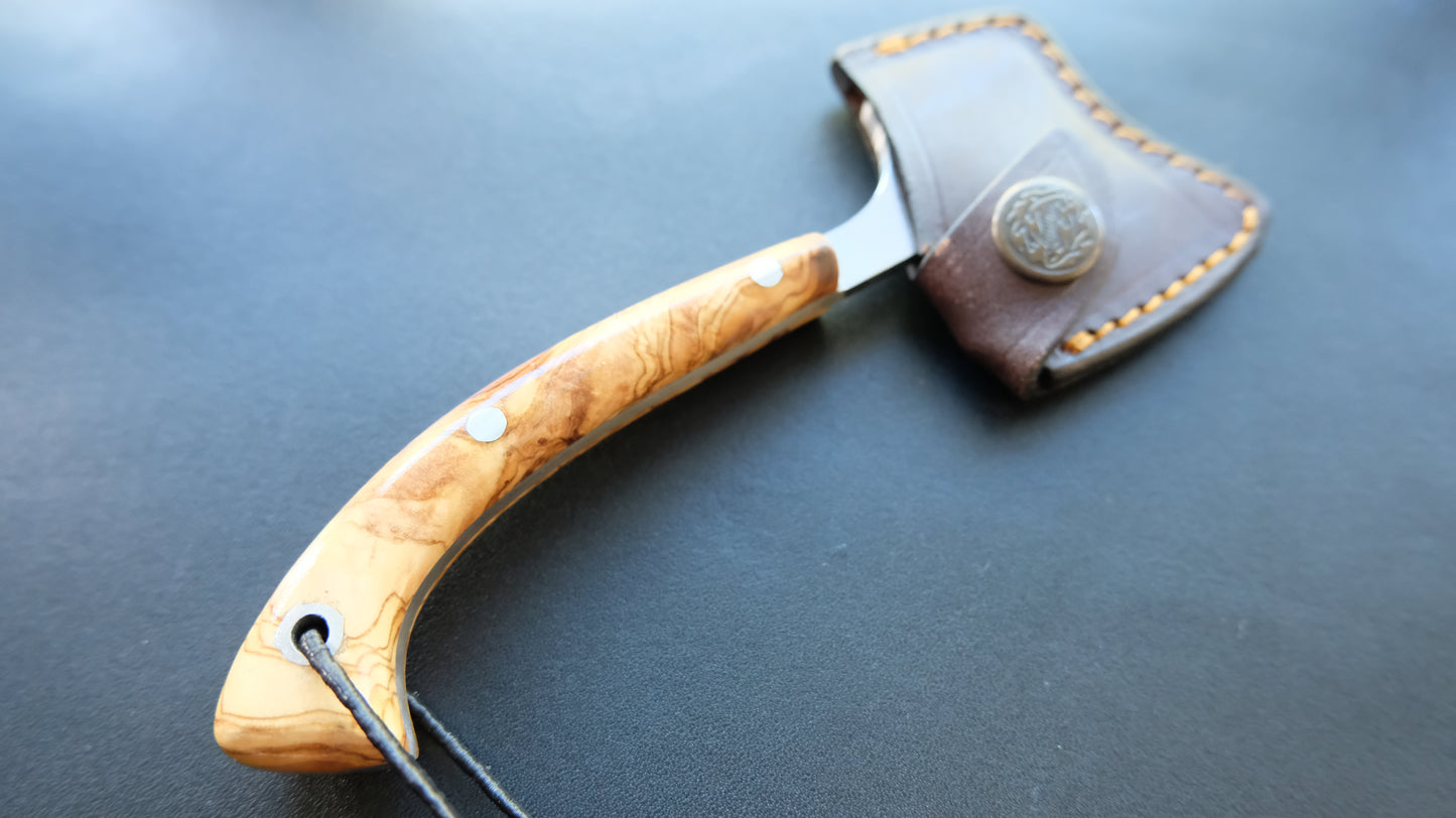 Cal38 Mini Axe Hatchet With Leather Sheath (Olive Wood Handle)