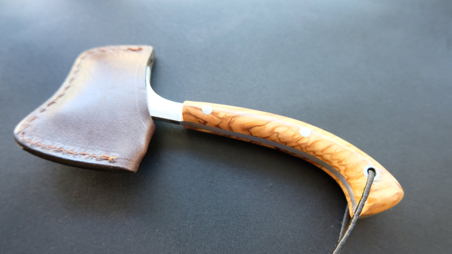 Cal38 Mini Axe Hatchet With Leather Sheath (Olive Wood Handle)