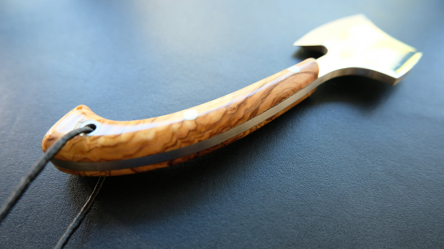 Cal38 Mini Axe Hatchet With Leather Sheath (Olive Wood Handle)