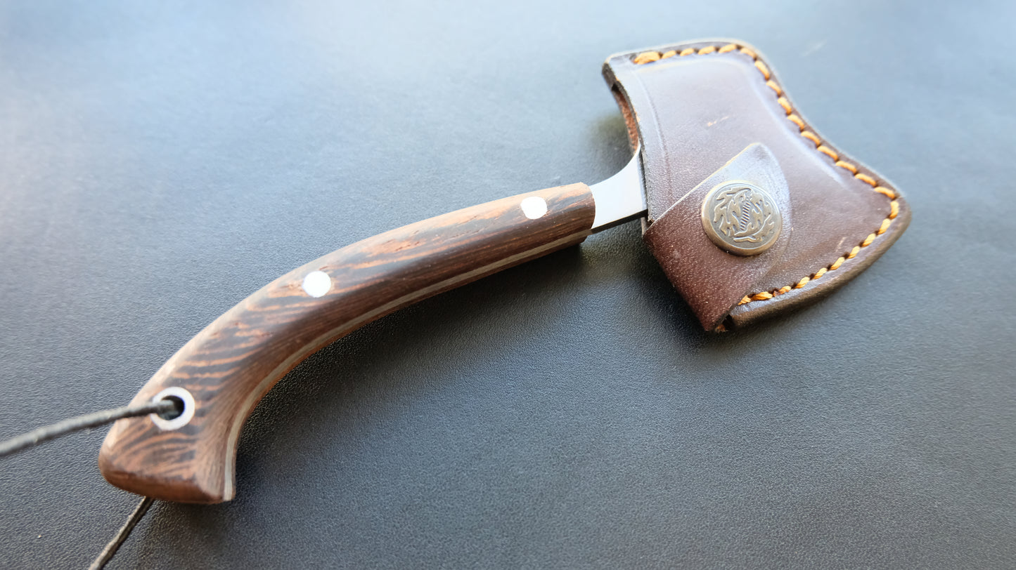 Cal38 Mini Neck Axe Hatchet With Leather Sheath (Wenge Wood Handle )
