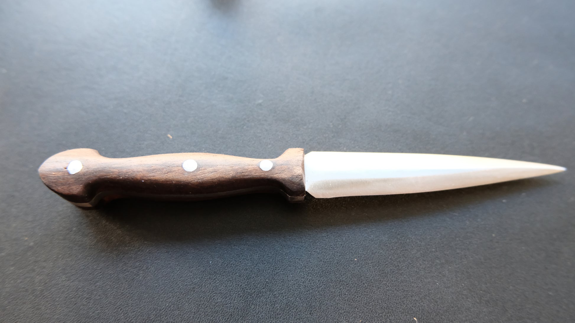 Cal38 Mini Dagger Knife With Leather Sheath (Walnut Wood Handle)